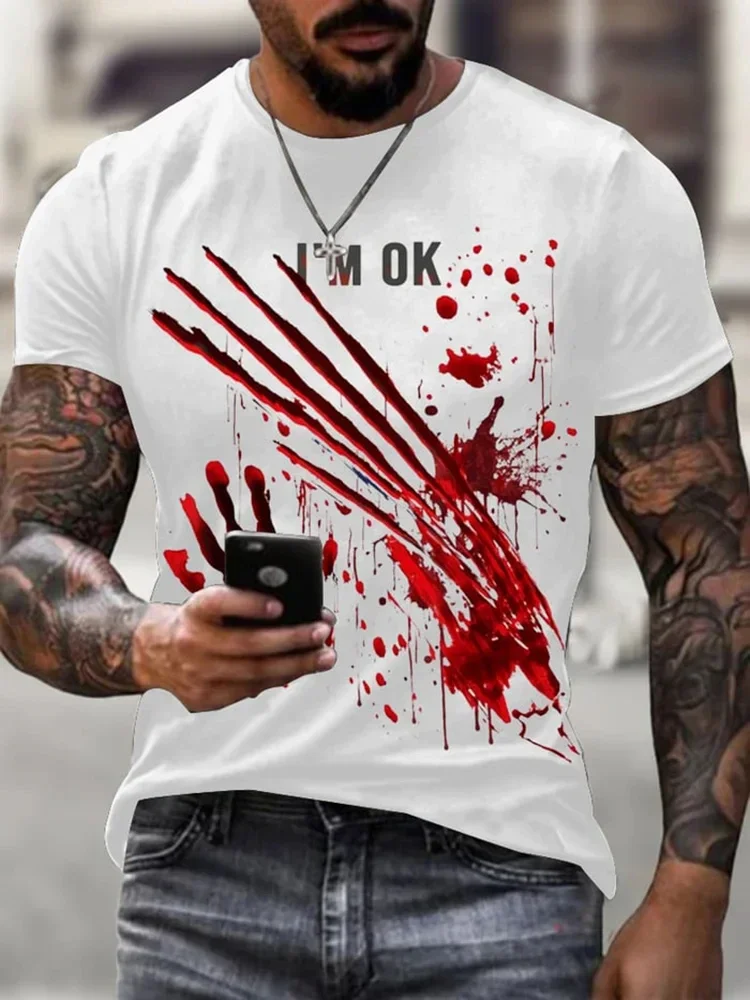 Halloween Men\'s T-shirt 3D blood print top new Men\'s Clothing summer men\'s T-shirt fashion short sleeve oversized men\'s wear