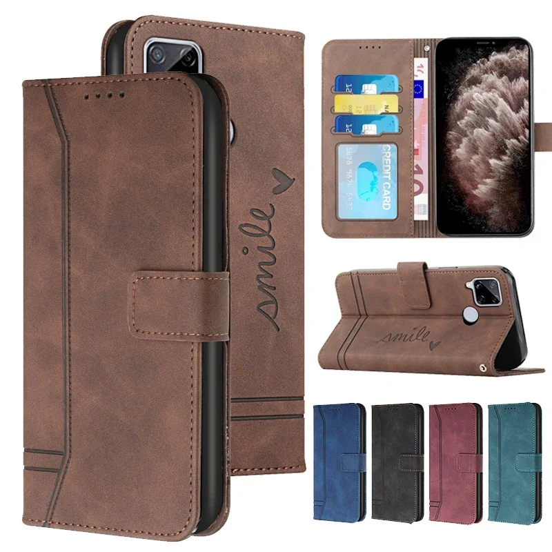 Leather Wallet Case for Realme C12 C15 C21Y C25 C25S C30 C31 C35 Realme 7 8 8 Pro 9 9 Pro 9i 10 10 Pro Narzo 30A 30 Pro Fundas