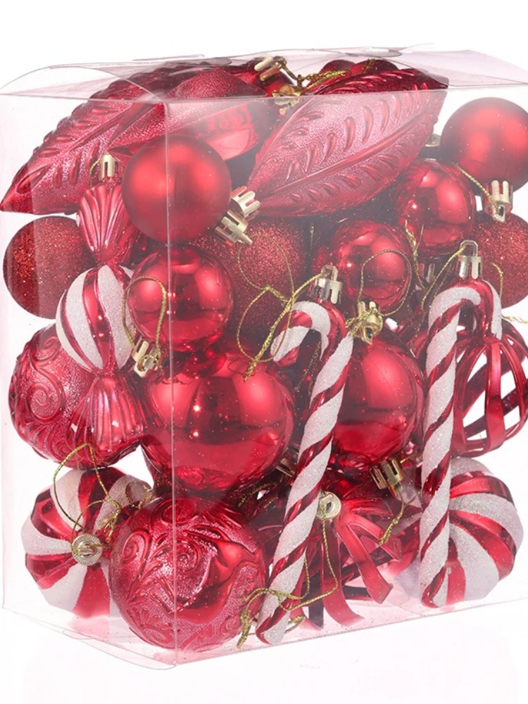 Boule de noël argentée et rouge, 29/36/40 pièces, pendentifs suspendus pour arbre de noël, imprimés, sphères de noël en or de forme spéciale,