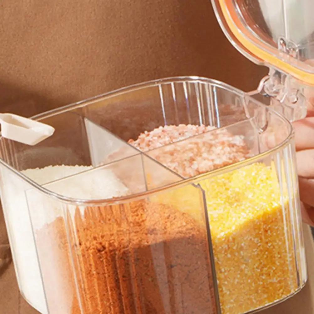Seasoning Box Organizer Multi-compartment Kitchen Seasoning Jar with Spoon Slot Transparent Salt Pepper Organizer for Kitchen