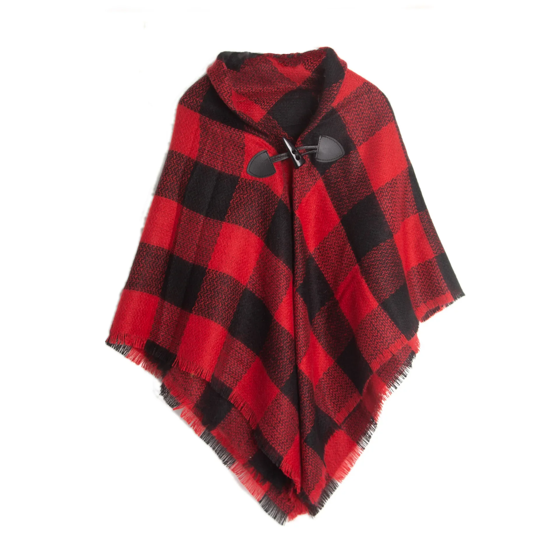 2026 Tassel Plaid Wraps Scarf Fall Winter Knitted Warm Shawl Wraps Pullover Sweaters Child Horn Button Poncho Cloak Cape