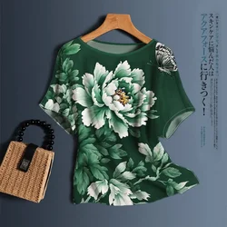 Summer Fashion Printed Flower Round Neck Short Sleeved T-shirt Casual Loose Women's New T-shirt Top