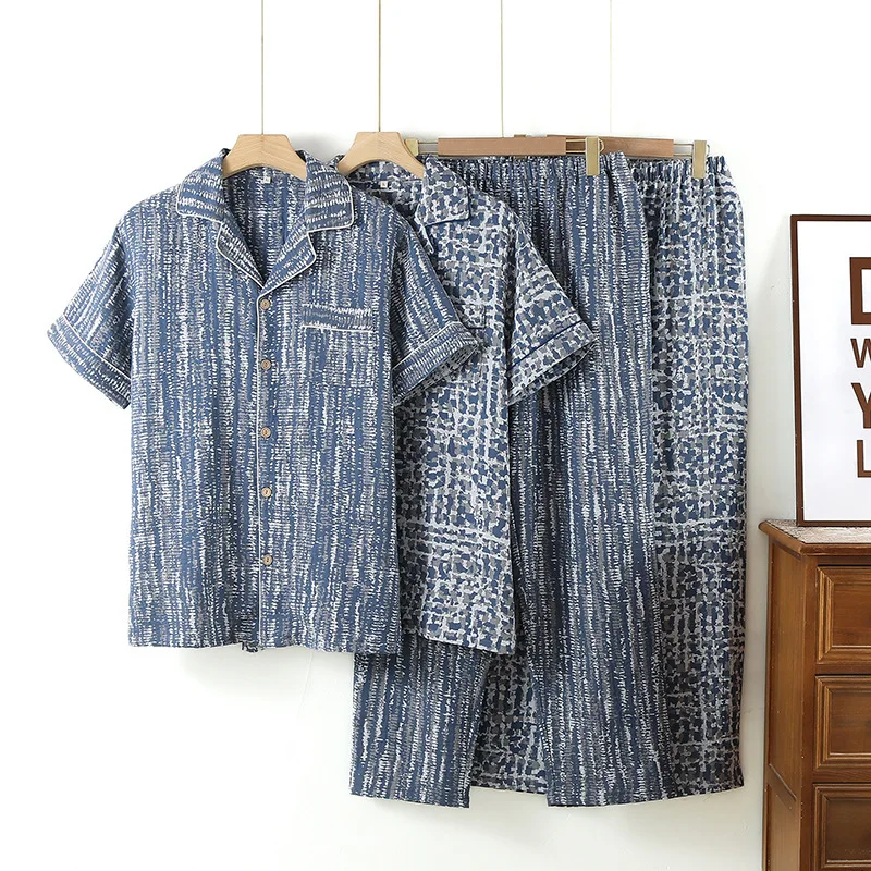 

Two Piece Sets Men's Pajamas Summer Floral Short Sleeve Sleepwear Cotton Pyjama Set Man Nightwear Pijama Home Clothes