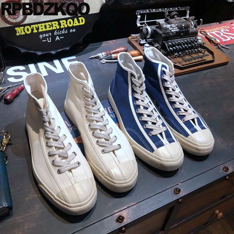 Rubber Sole Vulcanize Lace Up Shoes Sneakers Round Toe Flats Trainers Canvas Japanese Men High Top Sport Athletic Street Style