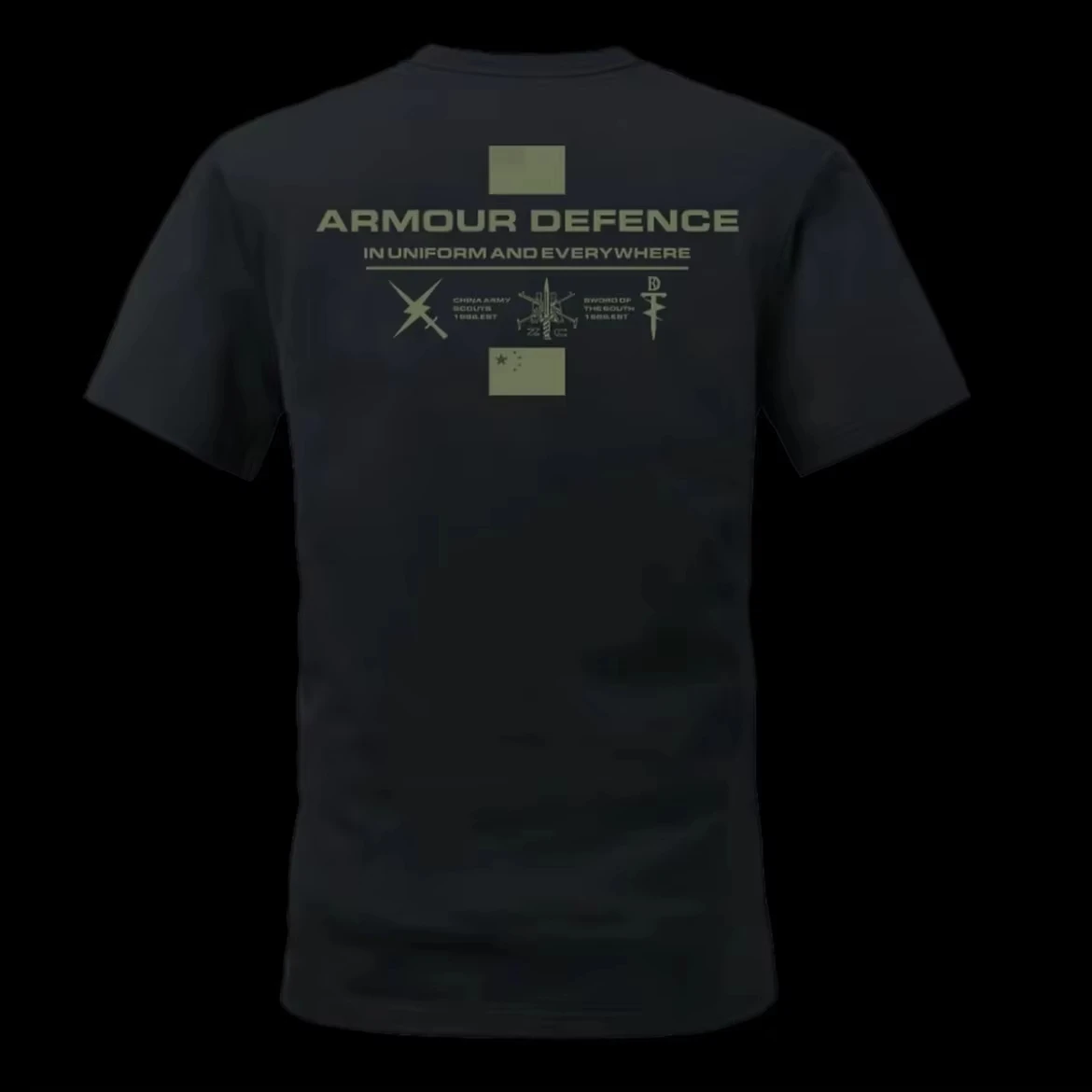 Unisex Graphic T Shirt Armour Defence Military Text Symbol Large Back Print in Uniform and Everywhere Chinese Army