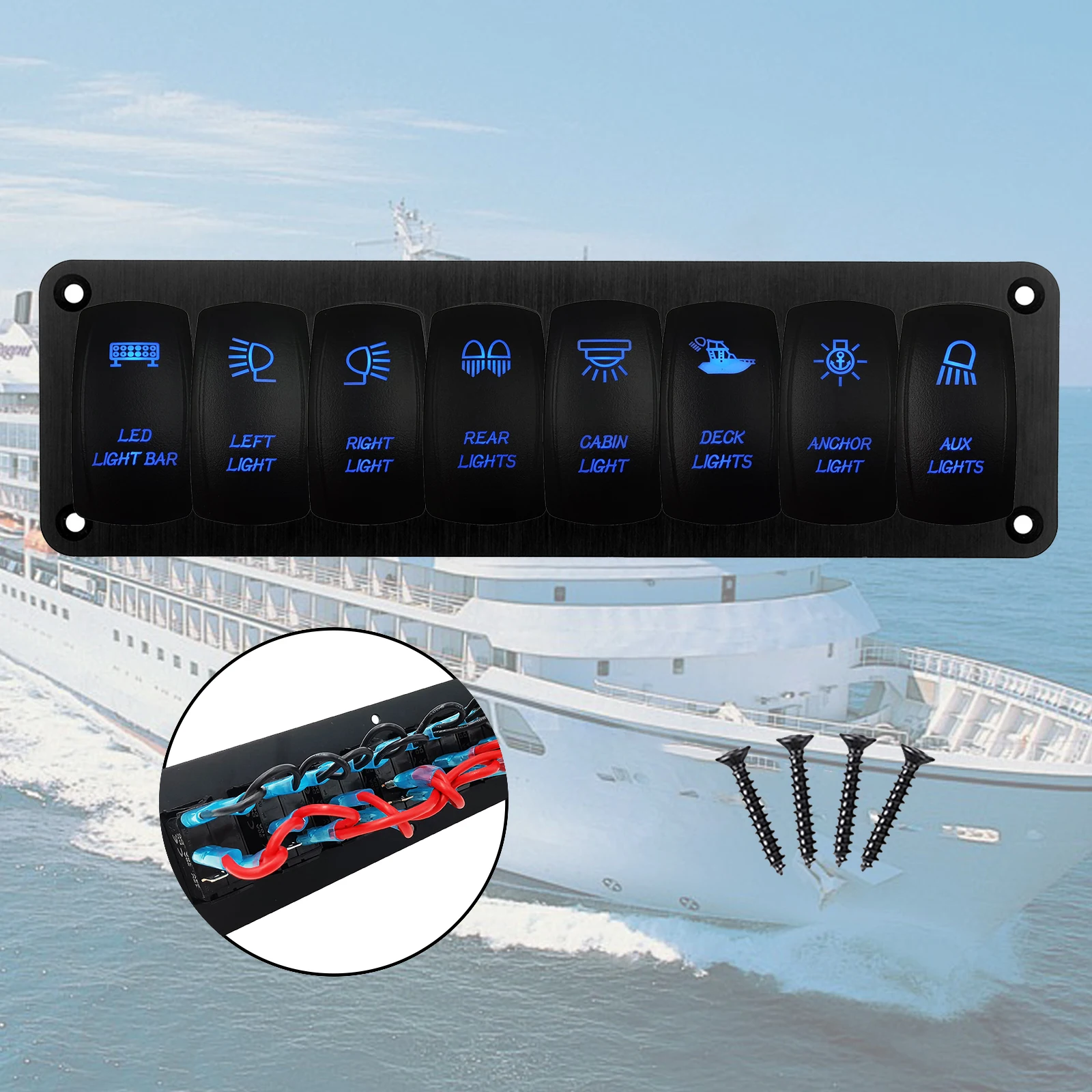 

8 Gang Rocker Switch Panel LED Light Bar Switch Panel Toggle Switch ON-OFF Waterproof 12V 24V for Boat Marine Car Truck RV UTV