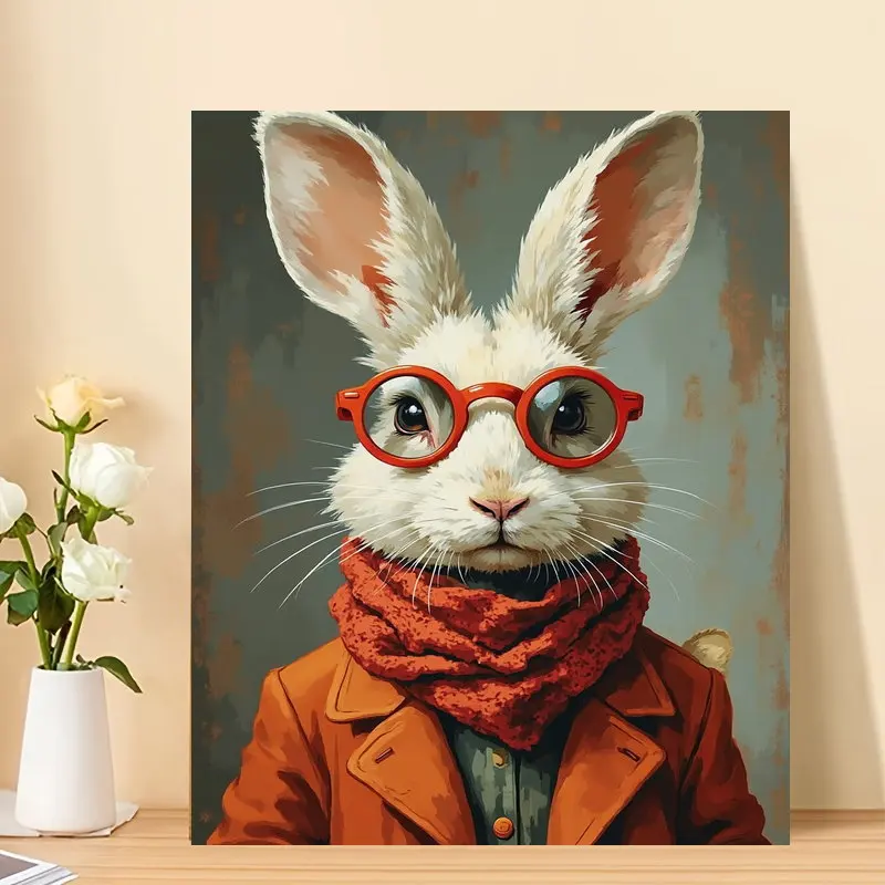 Oil Painting By Numbers Kit Anthropomorphic Stylish Bunny Acrylic Paint By Numbers Diy Numbers Painting Art on Canvas By Numbers