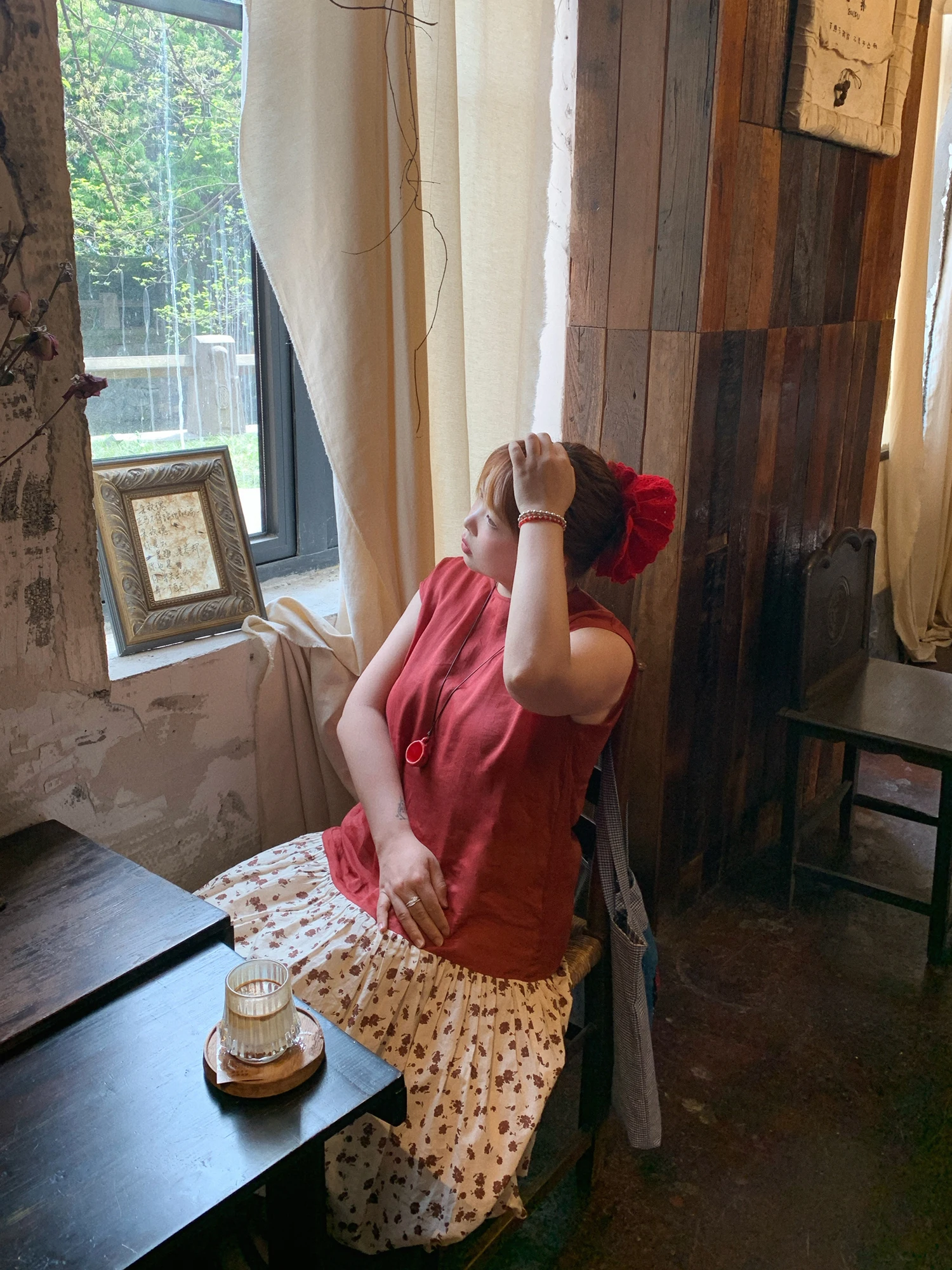 

Летняя свободная льняная юбка Totoro с цветочным принтом и декором в виде бутонов лотоса, круглый вырез, элегантный дизайн для повседневной носки