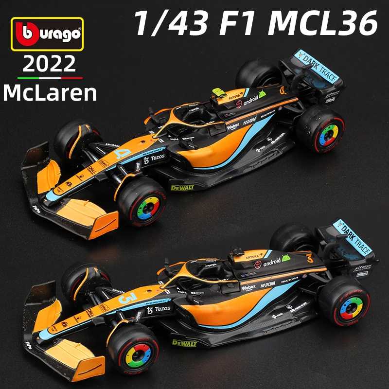 Bburago 1:43 McLaren F1 MCL36 #3 Daniel Ricciardo #4 Lando Norris Alloy Car Die Cast Model Luxury Vehicle Diecast Toy 2022