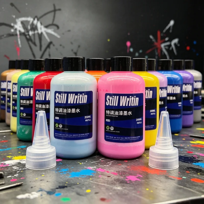 Graffiti Marker Ink Art Paint Refill UV‑Resistant 200ml Fast‑Drying Oil‑Based Flow Pen Refill 18 Colors DIY Craft Supply
