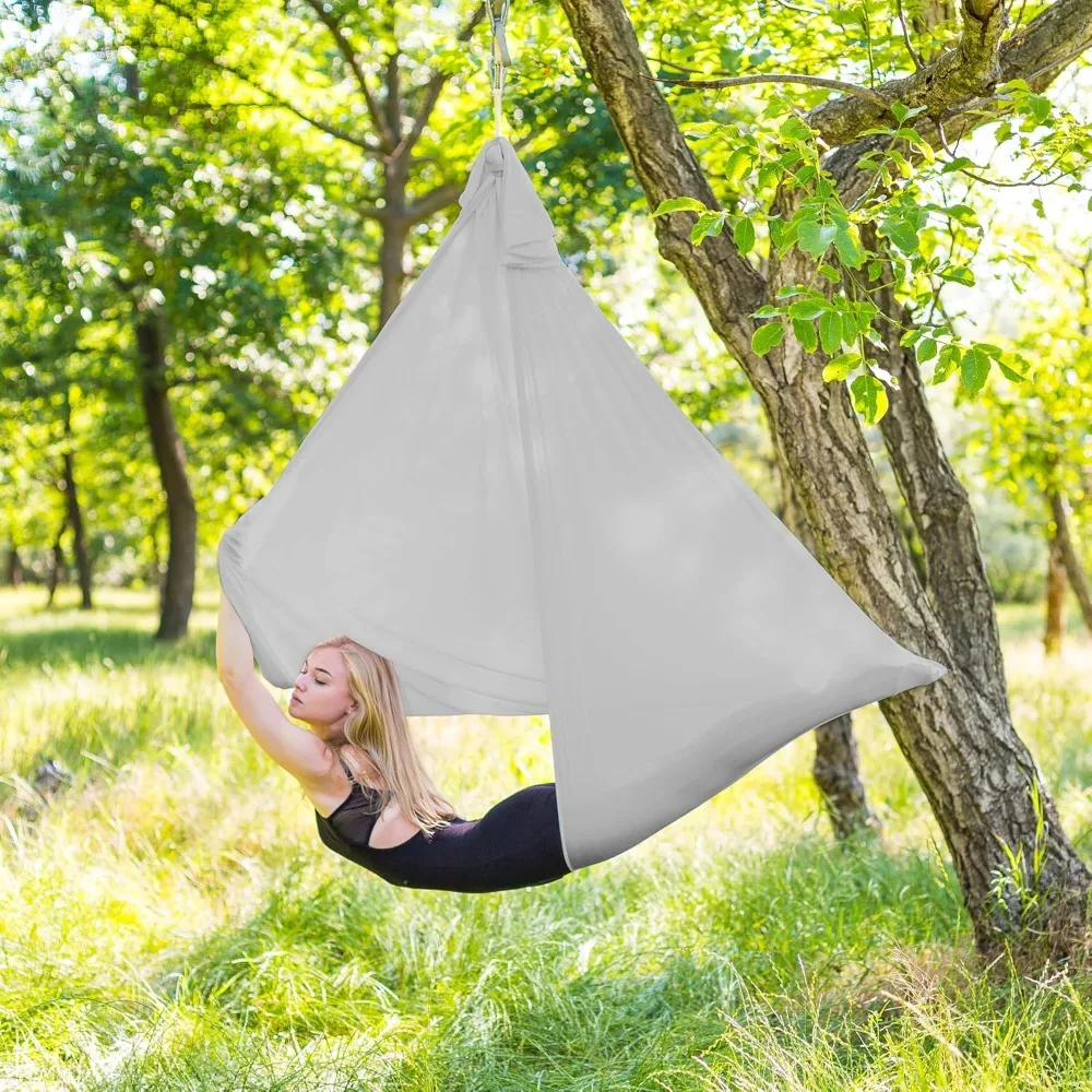 5.5 Yards Aerial Silks Aerial Yoga Hammock Kit Yoga Swing Set Anti-Gravity, Low Non Stretch Nylon Fabric Hardware Included