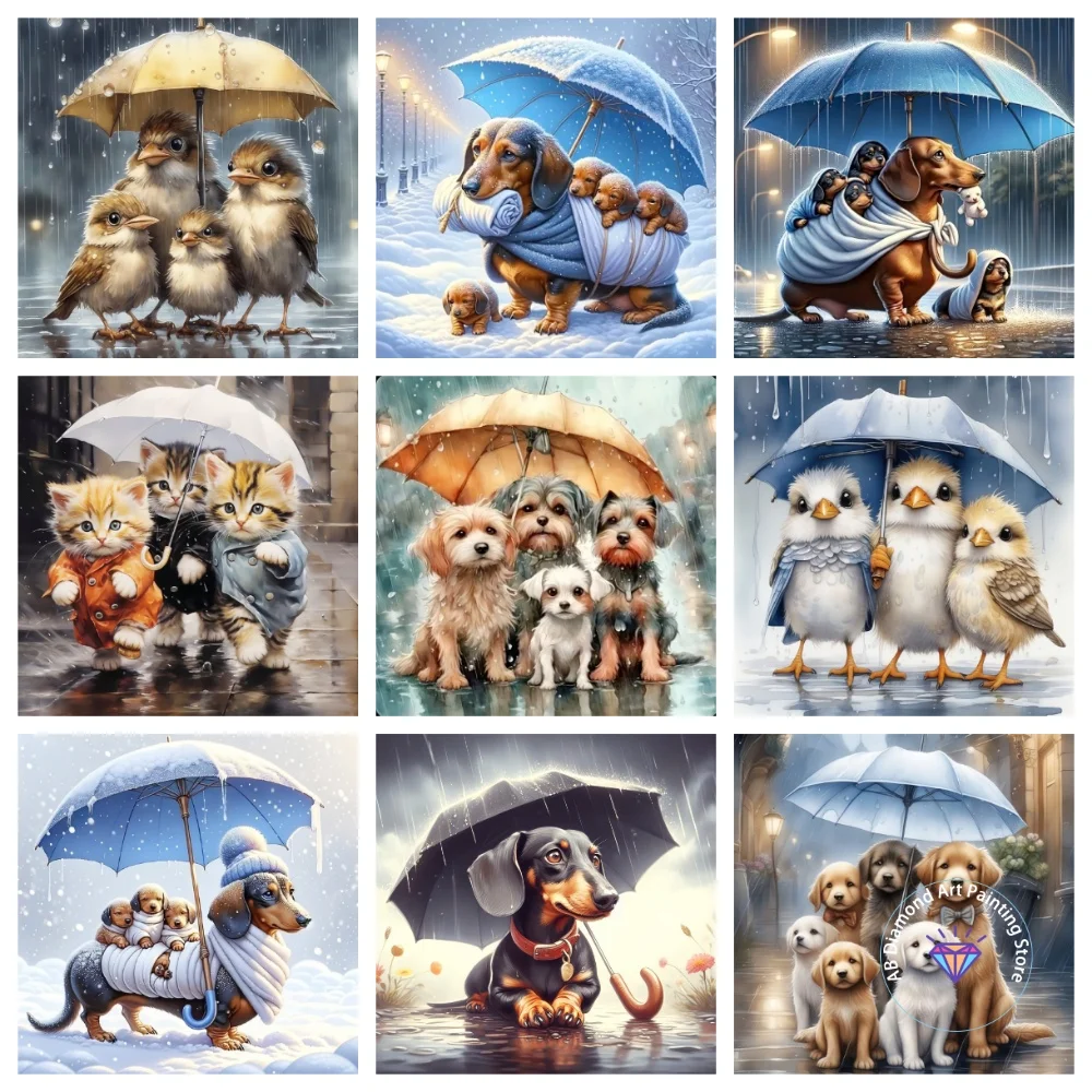 

Rain Cat Dog Bird Animal AB Diamond Painting Kit Square Round Diamond 5D DIY Mosaic Handmade Art Adult Exquisite Gift Home Decor