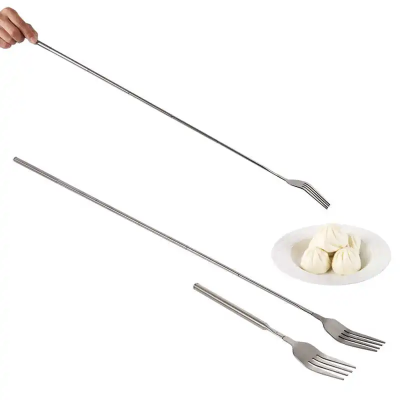 Retro Fork  BBQ Telescopic Extendable Dinner Fruit Dessert Long Handle Fork Stainless Steel Cutlery  Fork Tableware