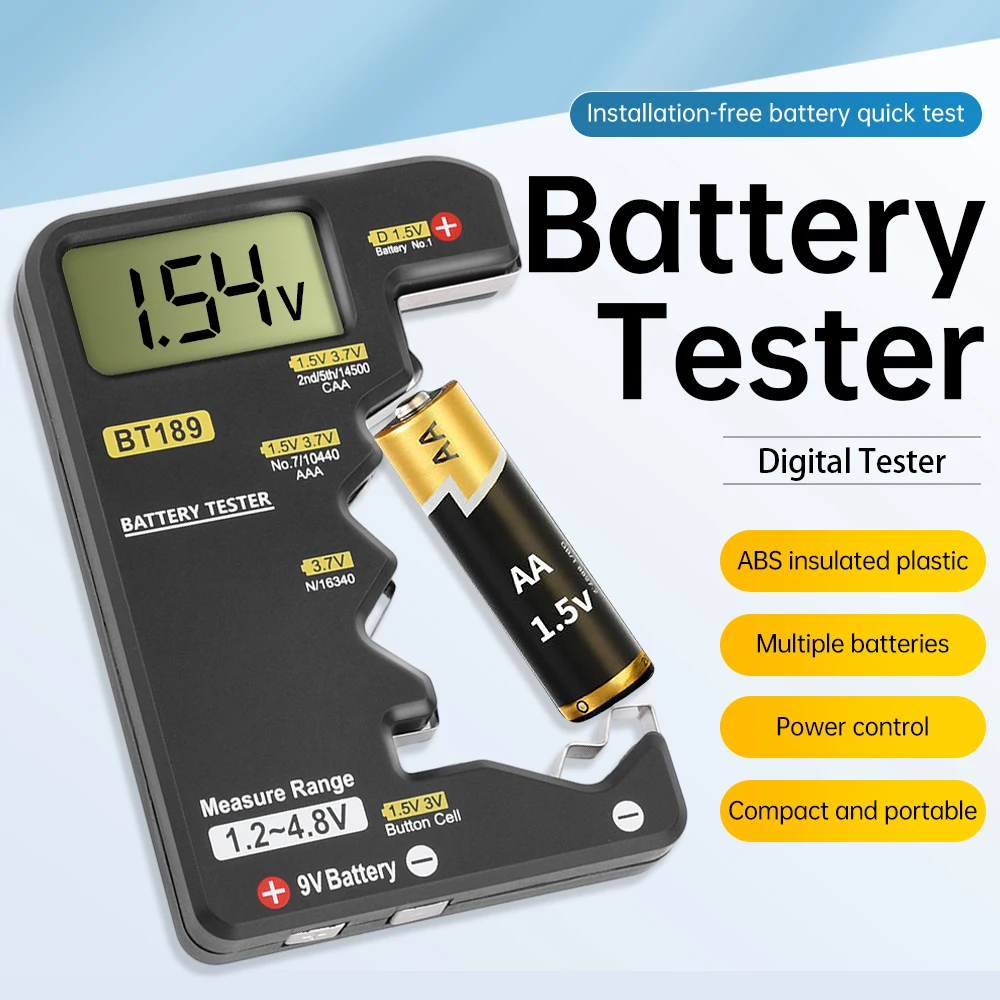 BT189 Ultra-mały tester baterii 9V AAAAA Uniwersalny cyfrowy wyświetlacz LCD do użytku domowego Tester baterii Detektor banku mocy