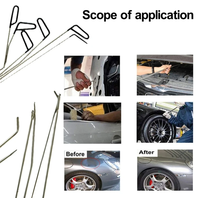 

Car Dent Repair StainlessSteel Rods Hook Auto Body Dent RemovalDings Hails Crowbars Kit for Automobile Dent Repair Tool