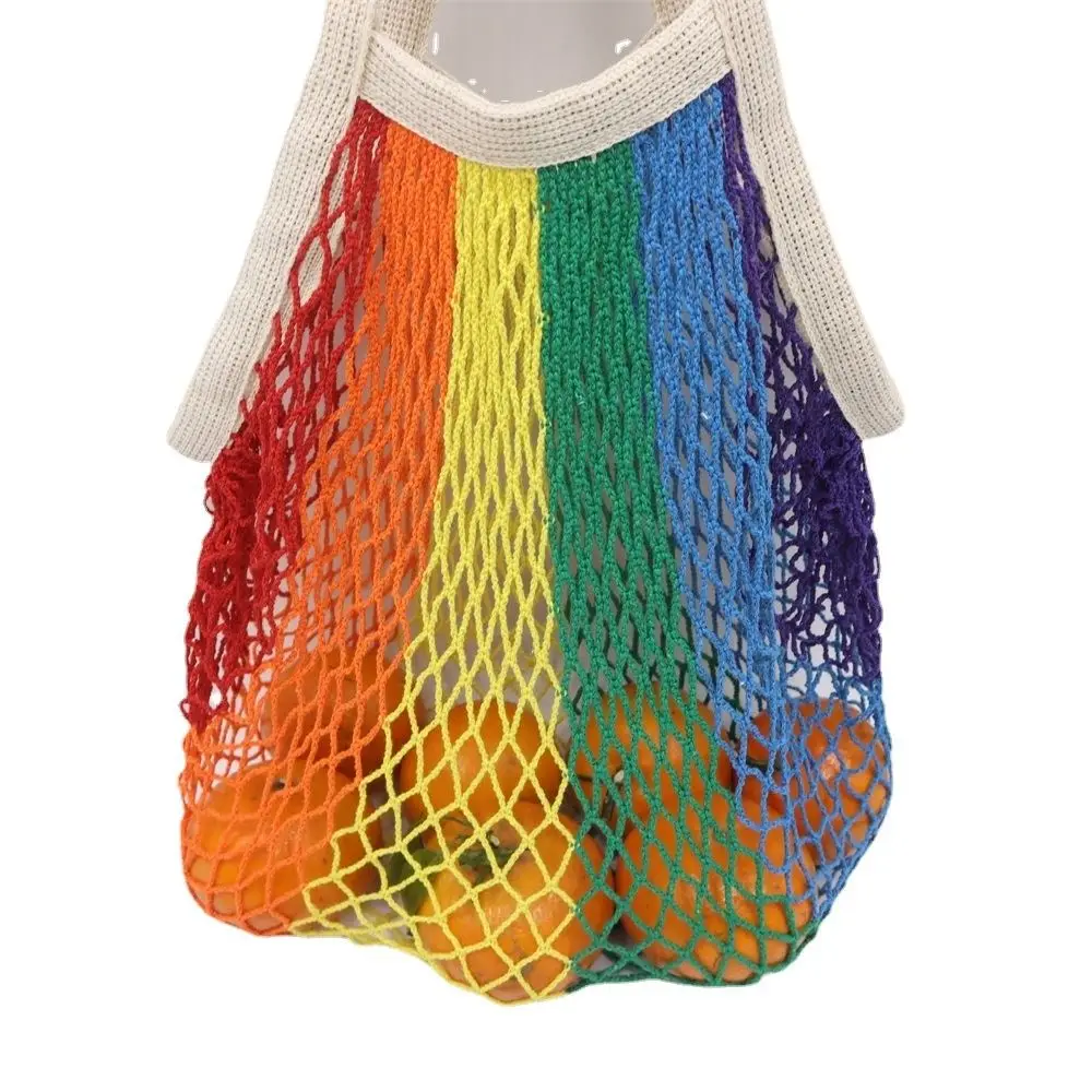 Shoulder Bag Rainbow Mesh Shopping Bag Vegetable Net Tote Shopping Bag Reusable Grocery Bag Fruit Foldable Shopping Bag