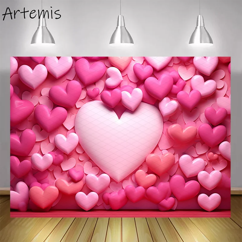 

Valentine's Day Backdrop Pink Hearts Rounded Forms Wall Hangings Romantic Children's Birthday Portrait Background Photo Studio