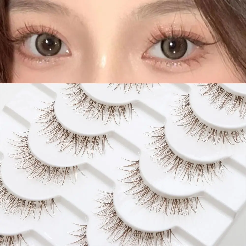 10 Pairs Natural Look Light Brown Lashes Japanese Cosplay Anime Eyelashes Extension Faux Mink Dramatic Fluffy Manga Eyelash