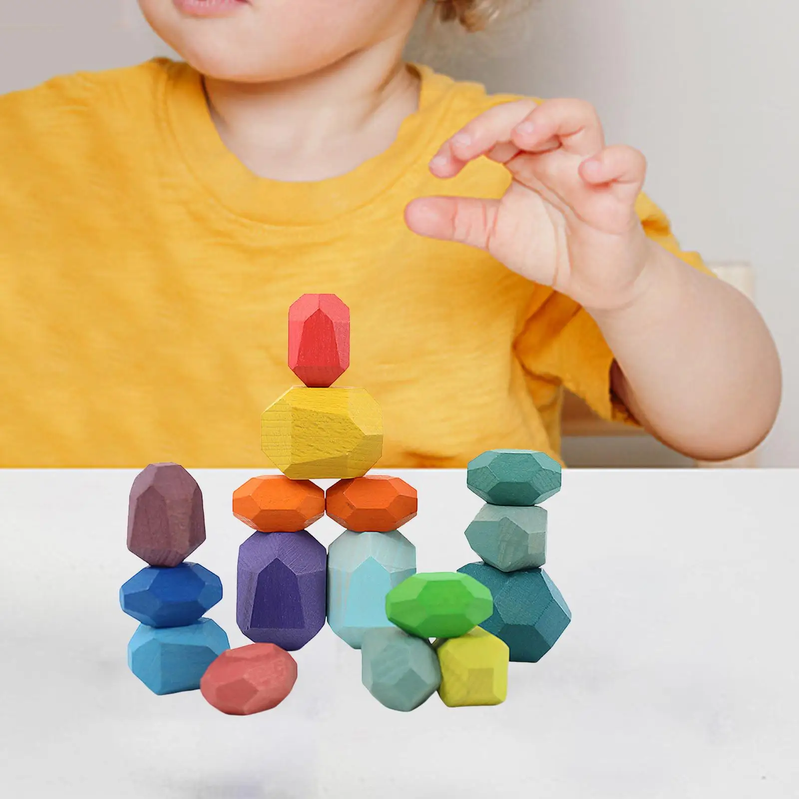 Wooden Stacking Blocks Toys for Kids Numbers Counting Stones Montessori Educational Building Games Set Ages