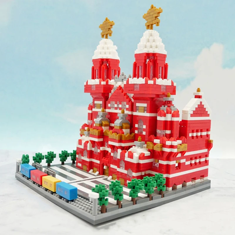 Jouet de construction de mini blocs de diamant bricolage pour enfants, YZ 067, architecture du monde, palais carré rouge de Moscou, musée, église, briques, sans boîte