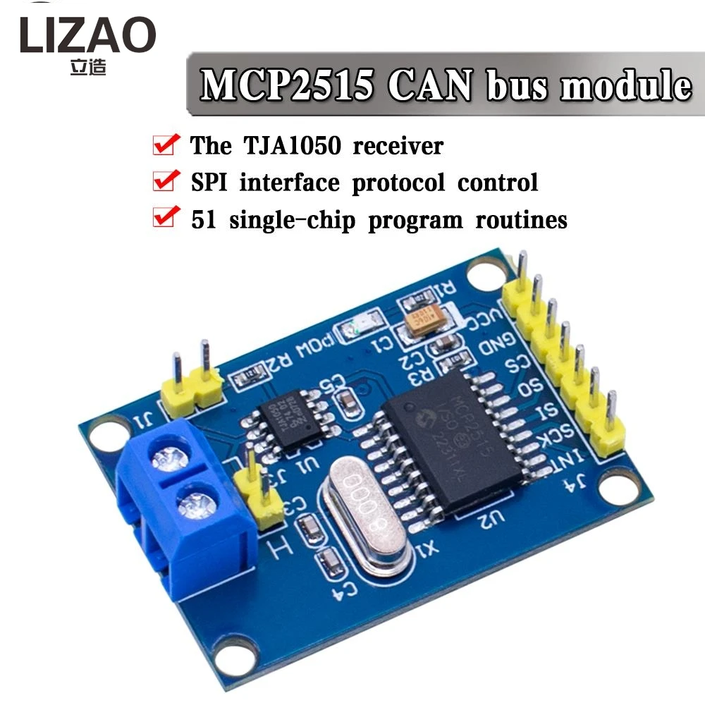 LIZAO MCP2515 CAN Bus Module with TJA1050 Transceiver, SPI Interface Control, for 51 MCU Projects and Industrial Communication