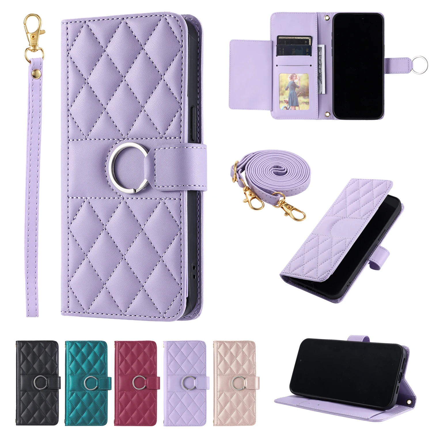 For Galaxy S26 Ultra S25 FE S24 S23 S22 S21 Plus Crossbody Leather Cover for Samsung A57 A27 A37 A17 A07 A56 A36 A26 Wallet Case