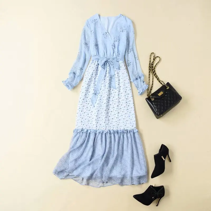 فستان الأميرة أزياء كيت ميدلتون فستان نسائي مرقع بأكمام طويلة