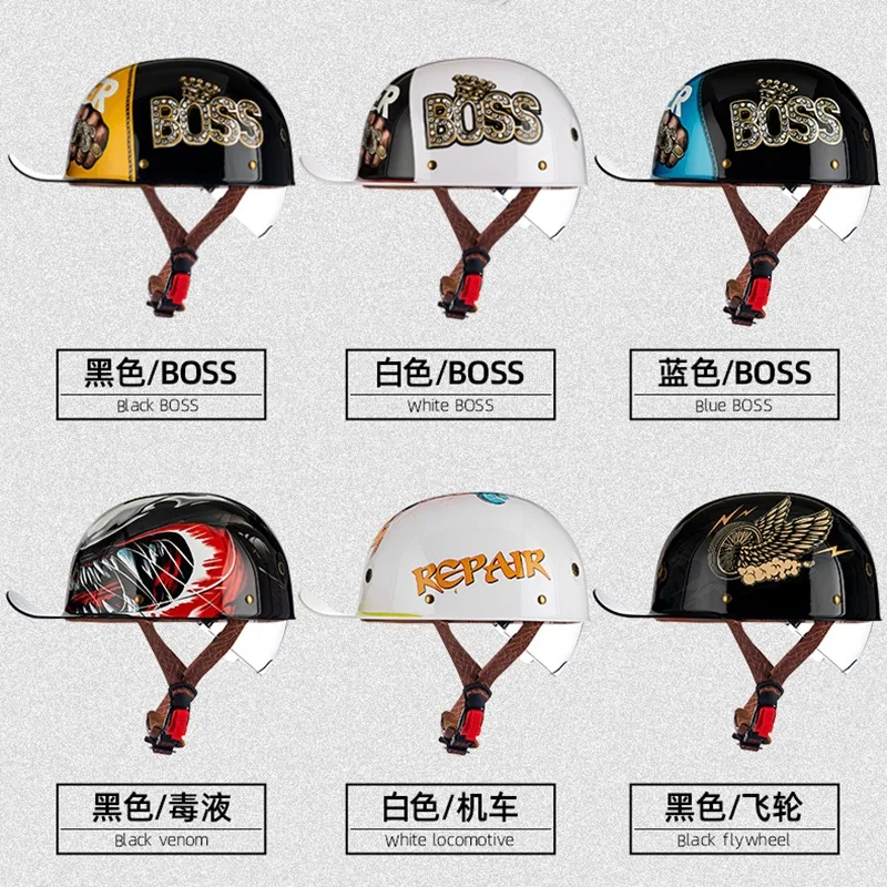 レトロオートバイハーフヘルメットメンズレディースモト乗馬保護ヘルメットDOT認定バイクハーフヘルメット機器