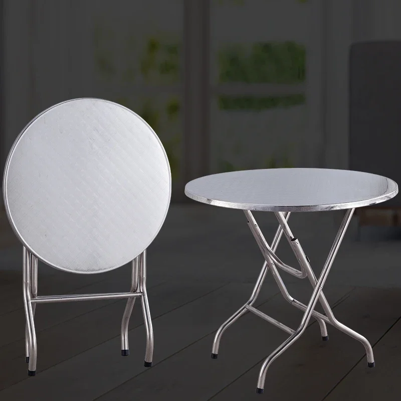 Stainless steel foldable round table thickened small table simple eating tabl square tabl dining table household square round