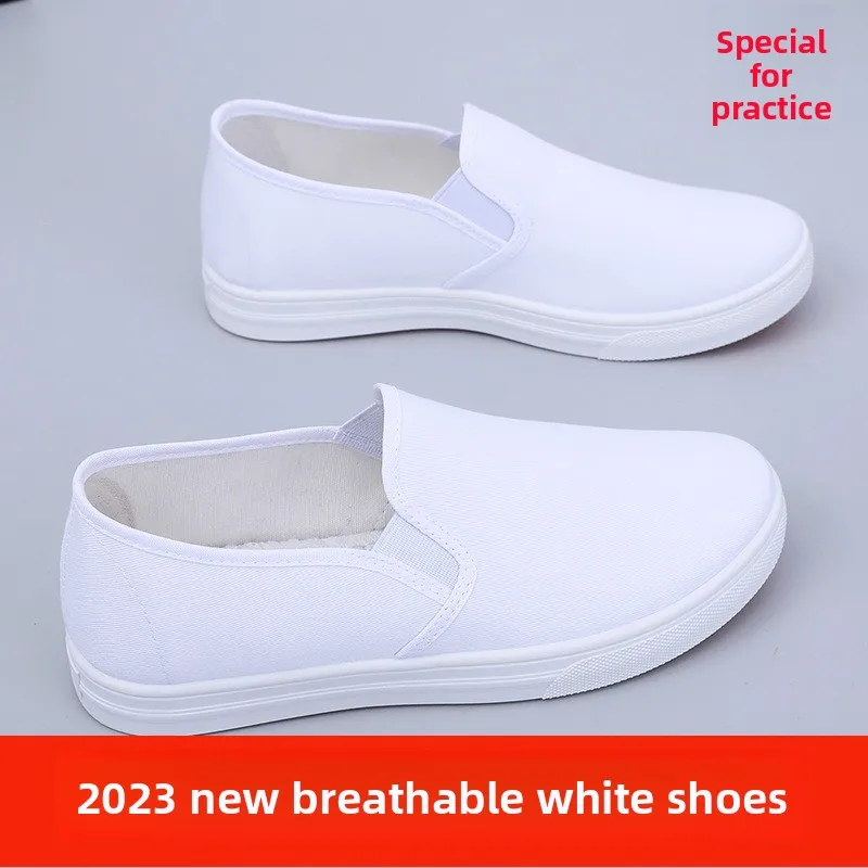 

ex Белые кроссовки для тренировок по боевым искусствам, дышащие, для гимнастики, танцев, Performance oes, с круглым носком, на плоском каблуке...