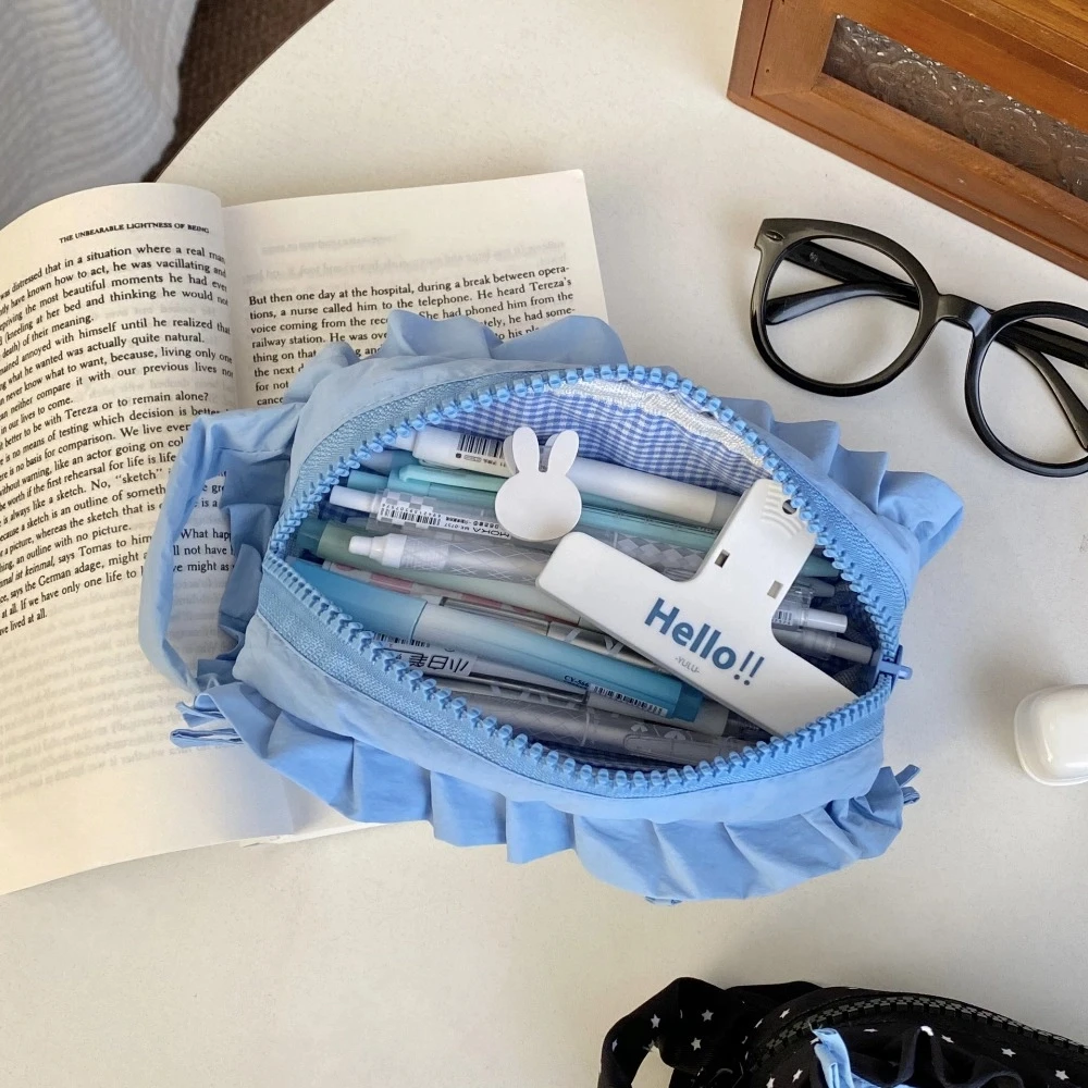 Large Capacity Cartoon Pencil Case Cosmetics Storage Cat Bee Rabbit Stationery Storage Bag Zipper Handheld Korean Pencil Bag