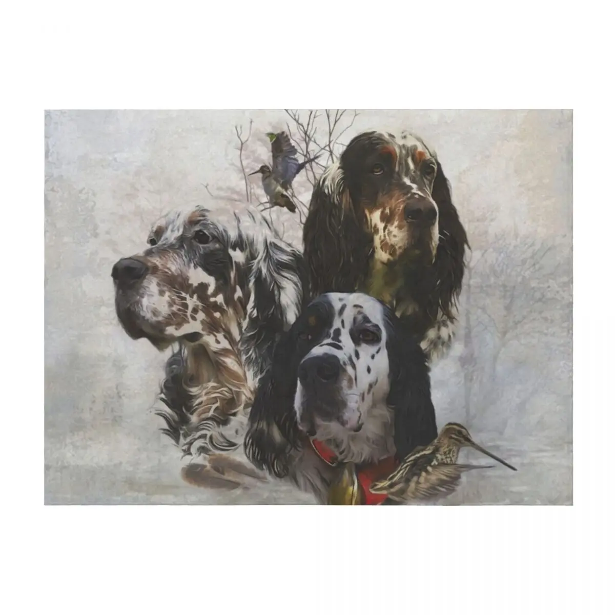 

English Setter , Woodcock Hunting Season Throw Blanket Picnic bed plaid Flannels Softest Blankets