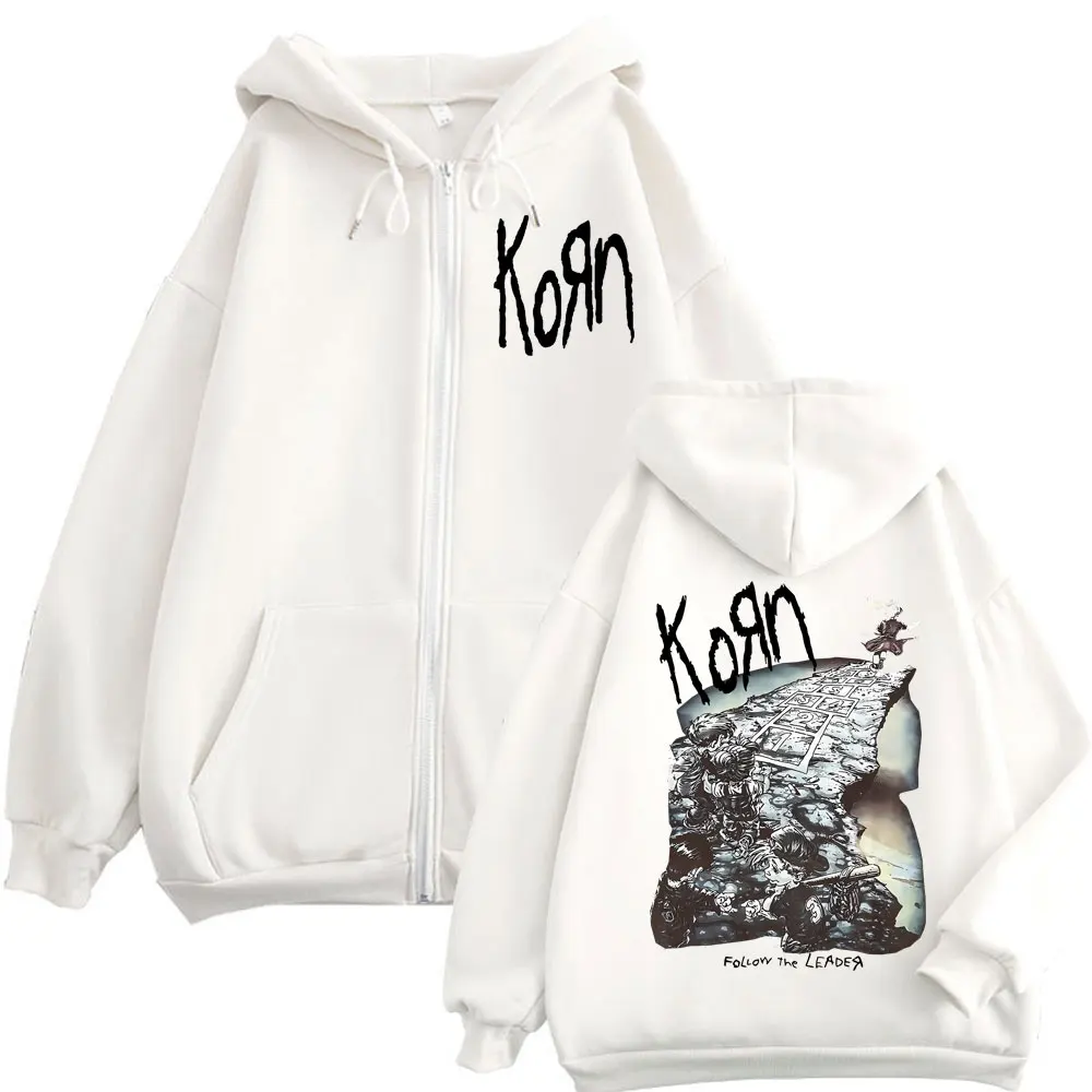 Custom Custom Pop Band Korn Ftl 25 Follow The Leader Graphic Zipper Hoodie Rock Hip Hop Vintage Zip Up Sweatshirts Unisex Oversi