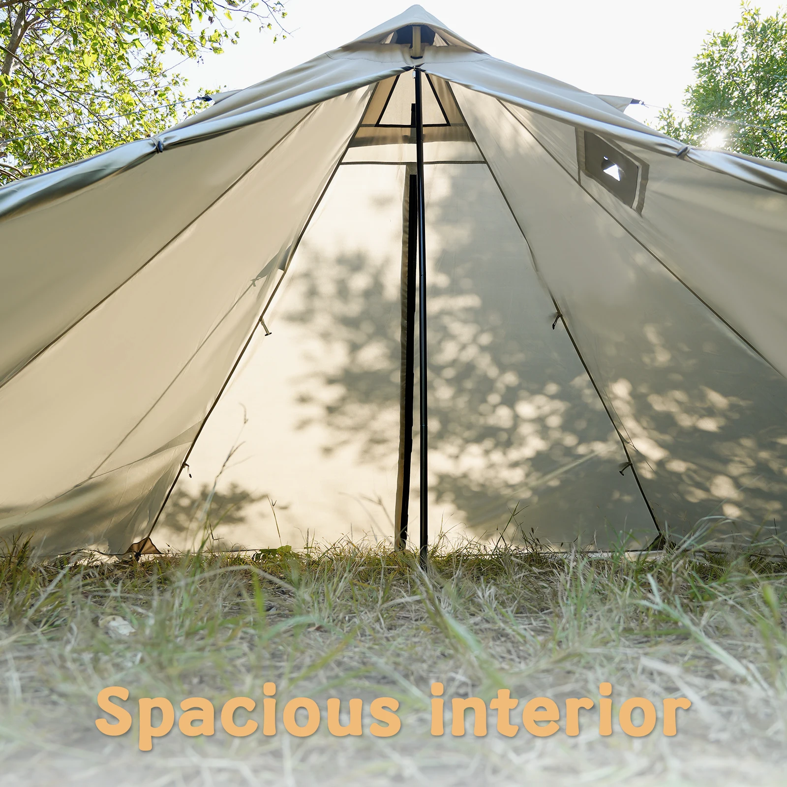 PAKICETUS Hot Tent mit Schornsteinöffnung und Schneeschutz, 5,24ft~7,21ft Stehraum, für 2-4 Personen, 4-Jahreszeiten-Rucksackzelt, Tipi-Zelt – Detail 2