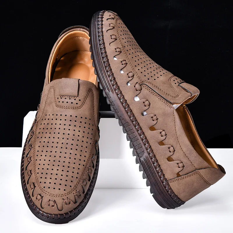 Men's shoes outdoor casual one-pedal flat-soled handmade leather spring low-top large-size loafer cowhide surface