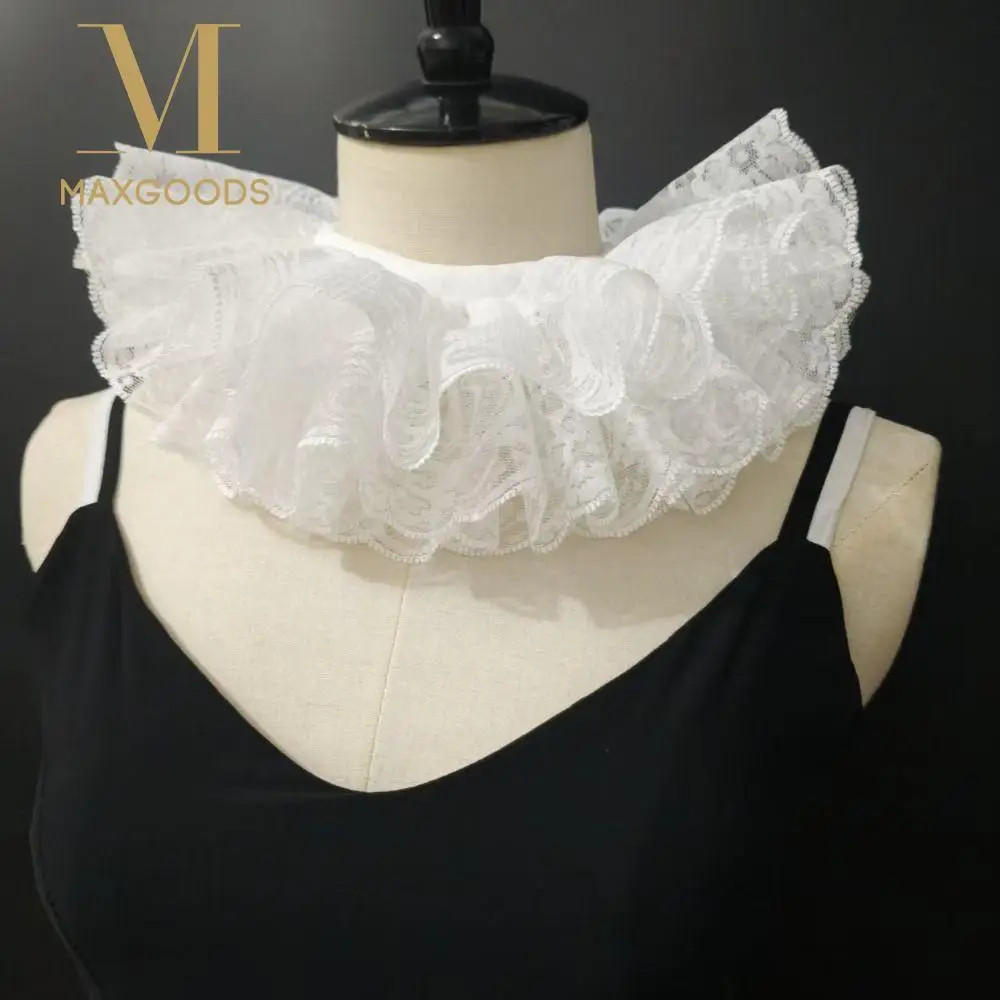 

Ruffled Lace False Collar Layered Design Palace Aristocratic Literary Necklace Shawl Detachable Clown Neck Collar