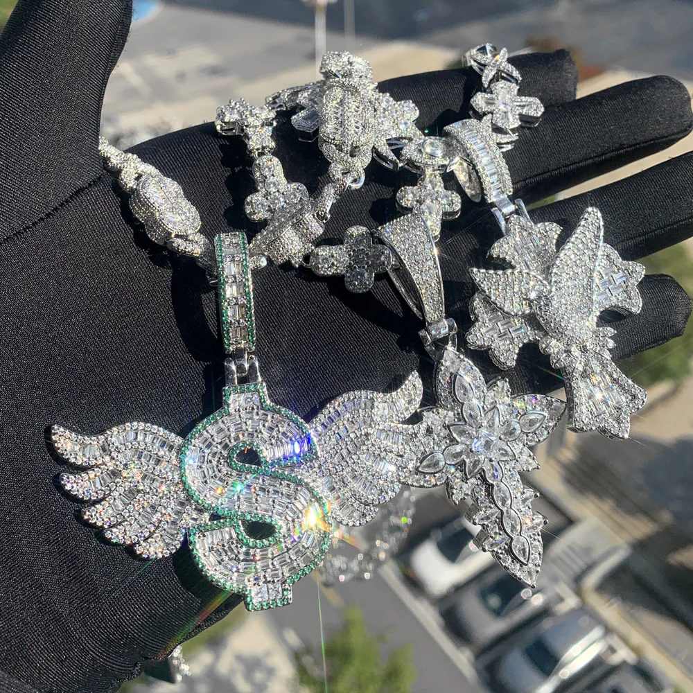 Icedminer Dollar Wing Pendant with Iced Out Cuabn Link Chain Necklaces Men Women Bling Zircon Hip Hop Jewelry Free Shipping