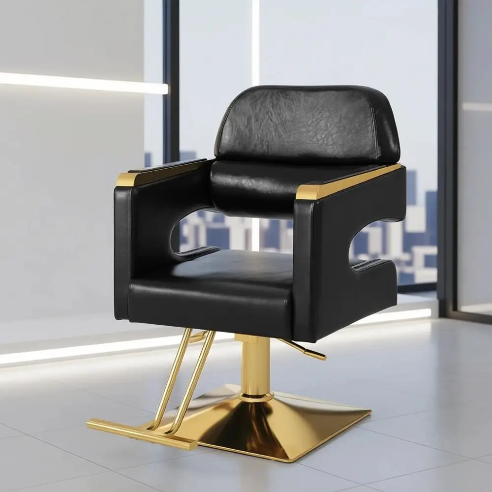

Heavy Duty Hydraulic Stylist Chair, 360 Swivel, Max 330 lbs, Black & Gold Spa Salon Equipment