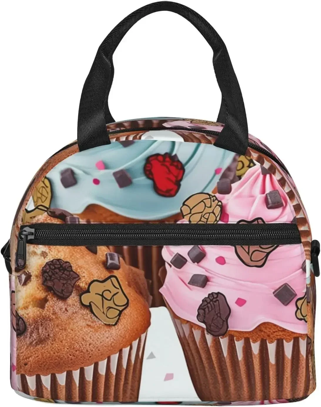 Cupcake And Muffin Print Lunch Box For Women Men Reusable Insulated Cooler Portable Tote Bag Large Capacity  Container