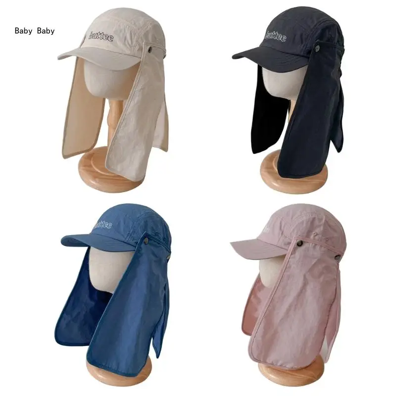 Kids Baseball Caps with Detachable Neck Cover, Summer Baby Sun Hat Outdoor Duck Tongue Hat Breathable Child Peaked Caps Q81A