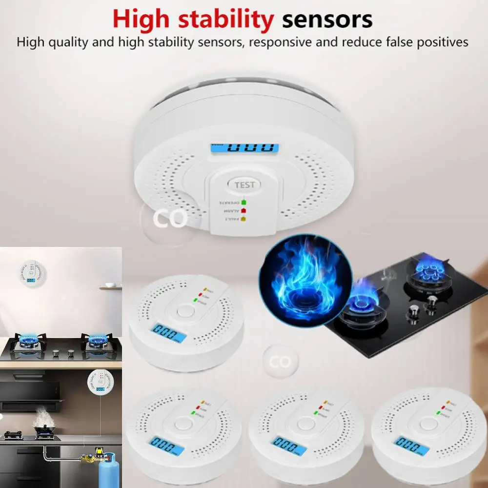1PC Digital Carbon Monoxide Detector Sound Warning Battery Powered CO Gas Monitor Alarm Detector Portable CO Detector Home Use