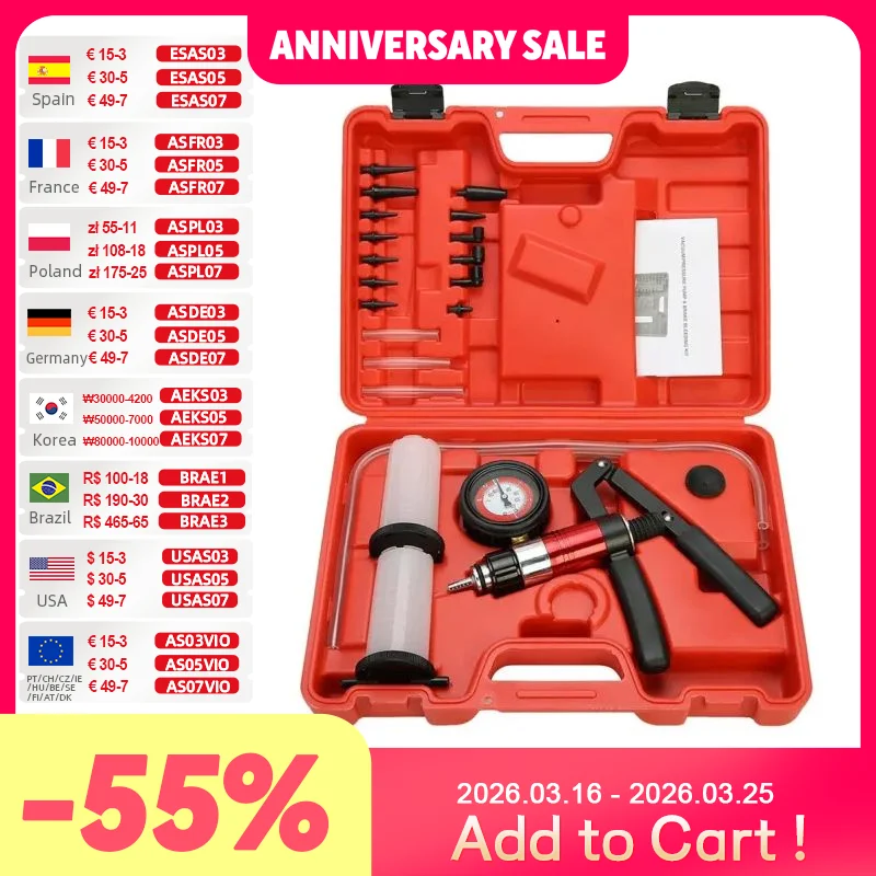 

ALLSOME Auto Diagnostic-tool Car Auto Handheld Vacuum Pistol Pump Brake Bleeder Adaptor Fluid Reservoir Oil Tester Tools Kit