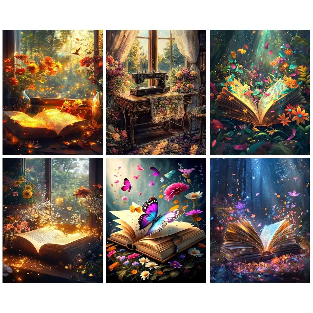 

GATYZTORY 5D Diamond Painting Flower Book Full Square Round Handicraft Diamond Embroidery Home Decoration Rhinestone Kit