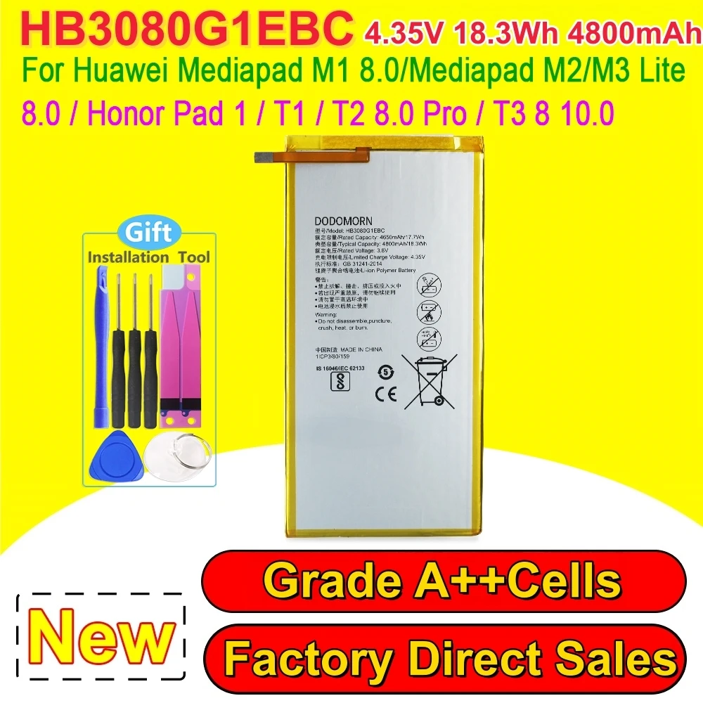 New HB3080G1EBC HB3080G1EBW Tablet Battery For Huawei MediaPad T1‑821L M2‑801W T3 10 AGS‑L09 Honor S8‑701U Tablet Battery