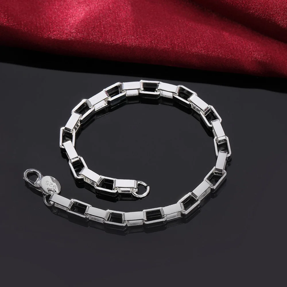 Wholesale 925 Sterling Silver Chain Factory Price Direct Selling Jewelry Wholesale Large Long Plaid Men's and Women's Bracelets