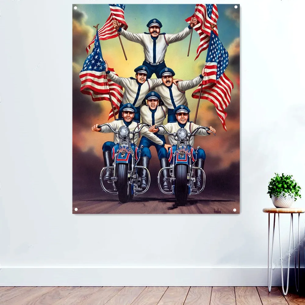 

Happy 4th of July Motorcycles Posters Prints For Boys Room Banner Wall Art Flag Pub Club Man Cave Bar Garage Wall Decor Painting