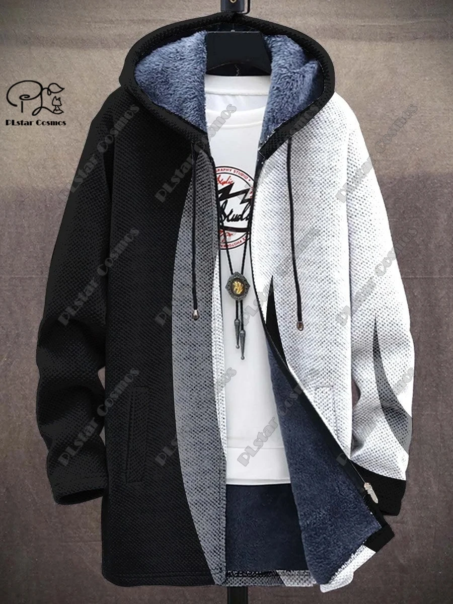 3D printed new winter hooded unisex retro geometric gradient art pattern plush thickened long-sleeved casual warm jacket DY-3