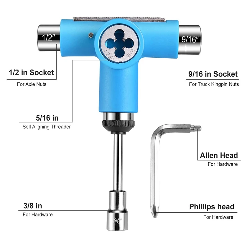 Kit de herramientas de reparación de patines, llave multifunción, en forma de T, todo en uno