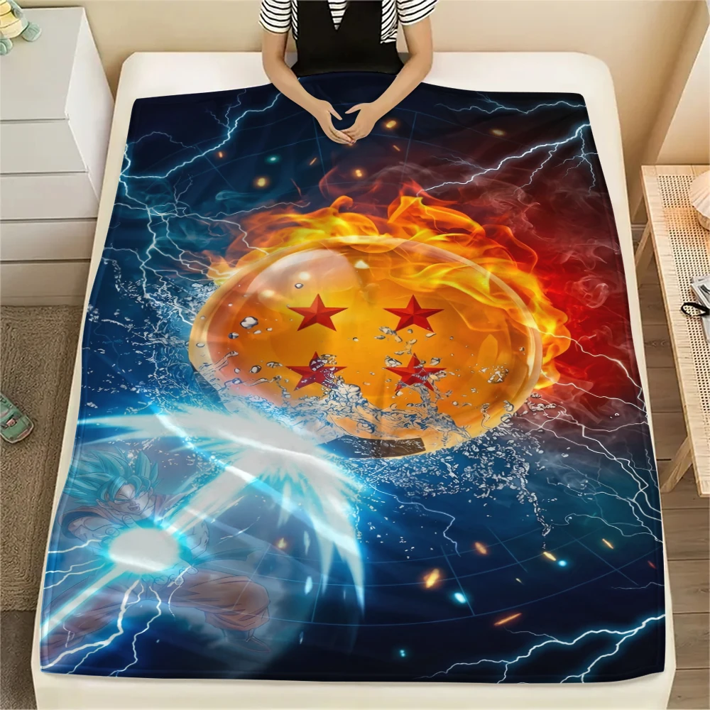 Portable Dragon Ball Flannel Blanket with Print Warm Comfortable Throw for Bed Sofa Travel-Xin