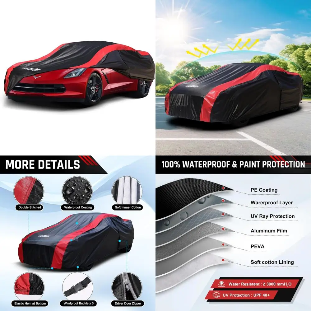

Car Cover Custom Fit for Chevy Corvette C4 C5 C6 C7 1983-2019, Coupe Car Cover Waterproof All Weather with Cotton Liner for Rain